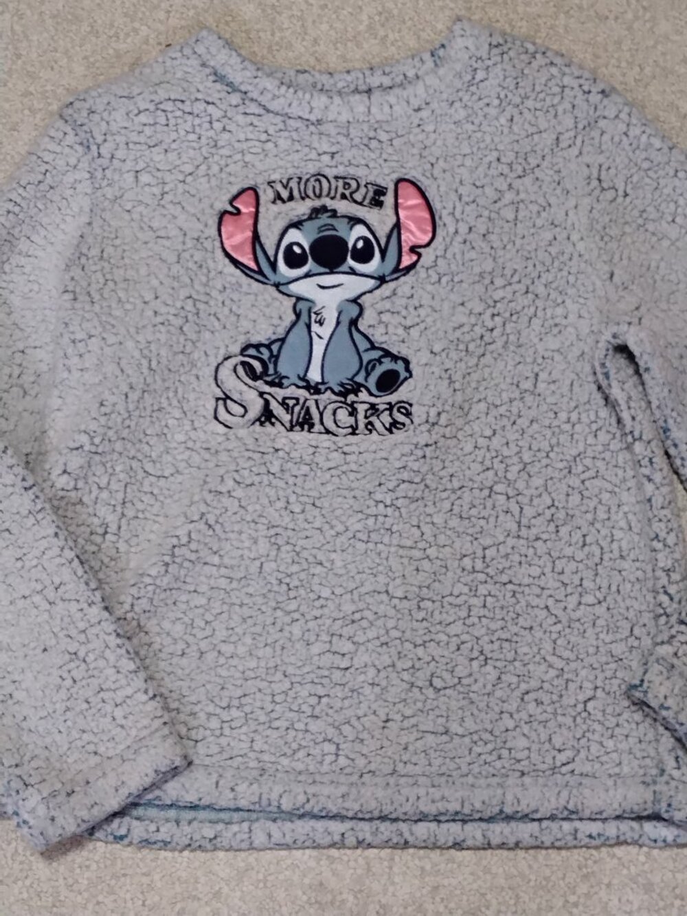 Disney Lilo & Stitch "More Snacks" Grey Sherpa Sleepwear Pullover Women's M 8-10